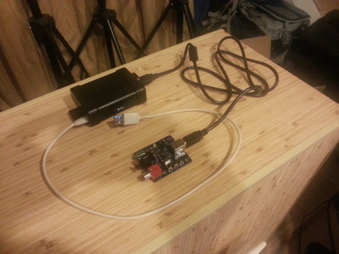 Белый USB провод - питание, черный соединяет Raspberi Pi и USB звуковую плату. Больше ничего и не нужно.